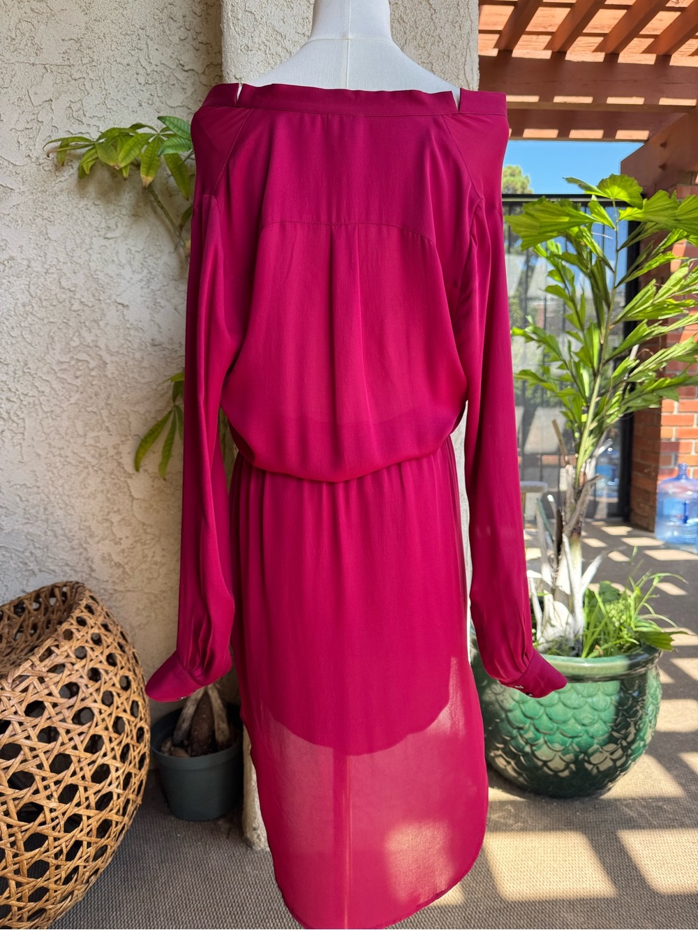 Haute Hippie Off-Shoulder Magenta Long-Sleeve Dress with Belt - Picture 2 of 12